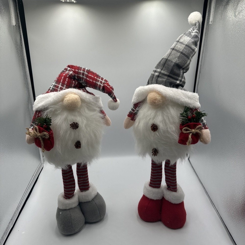 Lot‎ of 2 Lighted Standing Christmas Gnome Large 17" & 22" Tall Holiday Decor